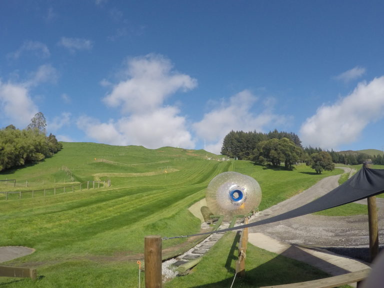 bright green hill with zorb