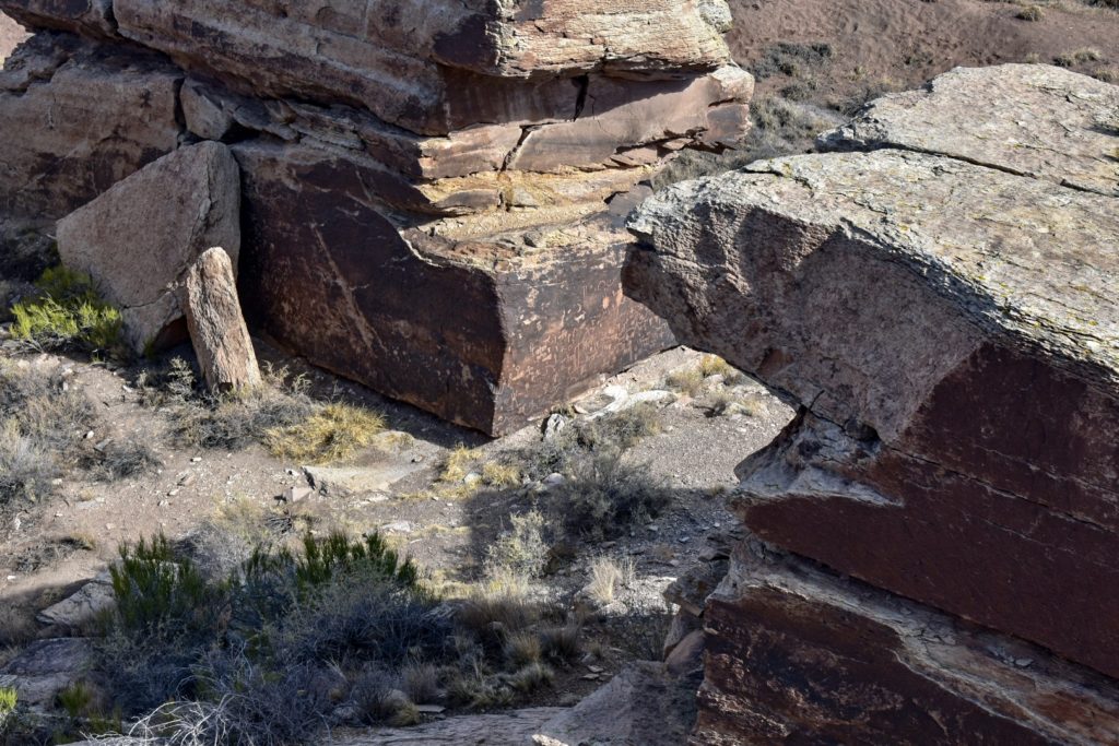 Ancient Petroglyphs on rock formations in painted desert of Arizona