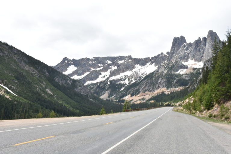 highway in the mountains near north cascades national park