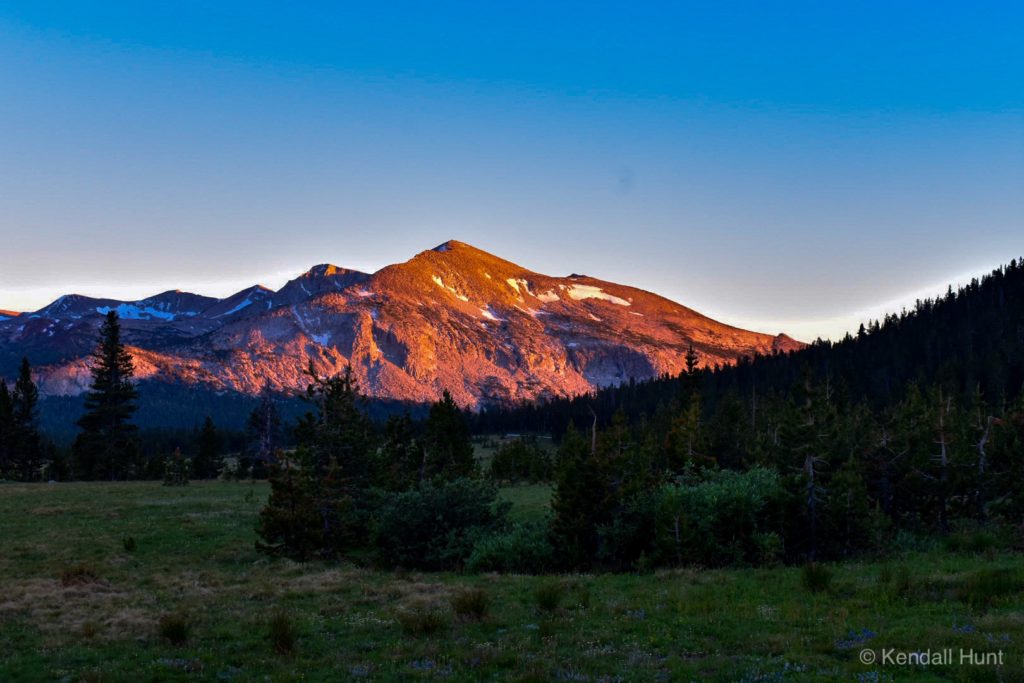 mountain range in California lit up by the sunset