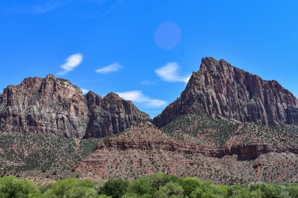 Bright blue skys and orange craggy mountains in utah