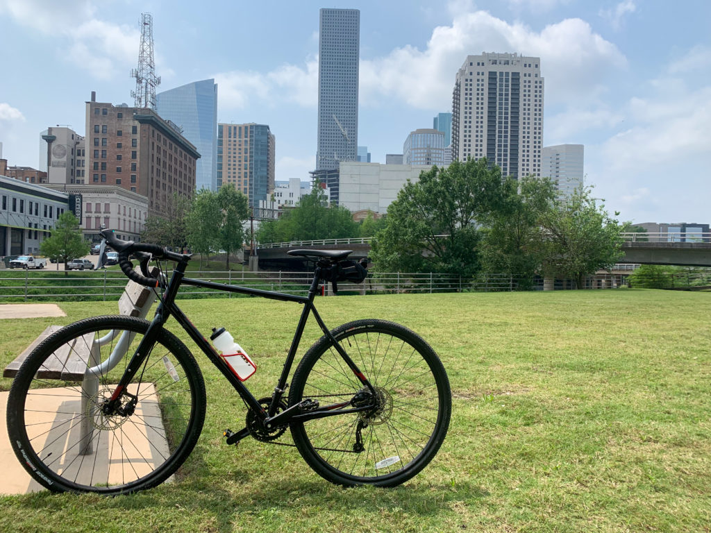 Bike with Houston in backdrop